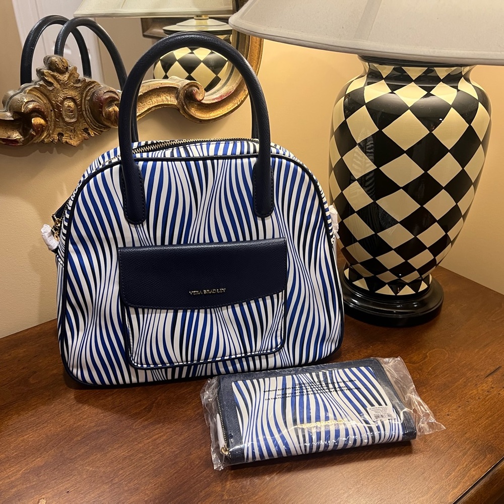 Vera Bradley Wavy Stripes Bowler Satchel Purse with Accordion Wallet NWT